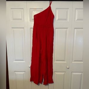 Om strap bright red summer romper.